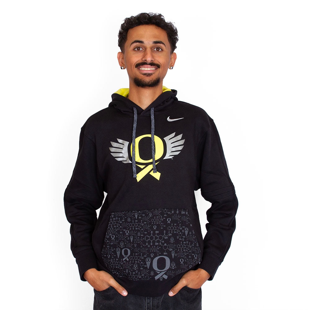 O Wings, Nike, Black, Hoodie, Men, Cotton fleece, Flight + Fight collection, Classic Oregon O, Cancer ribbon, React, Pullover, Sweatshirt, 812178